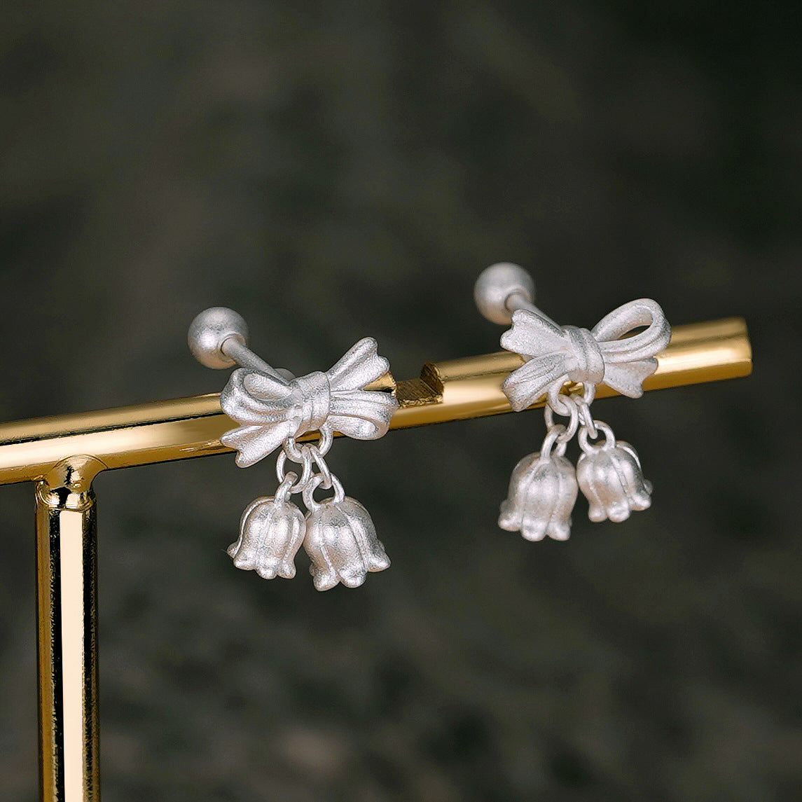 S925 pure silver bell orchid bow earrings