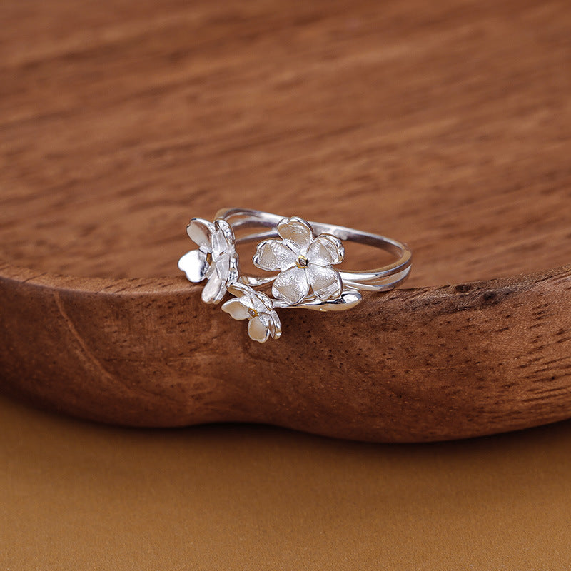925 sterling silver flower opening ring - silvery