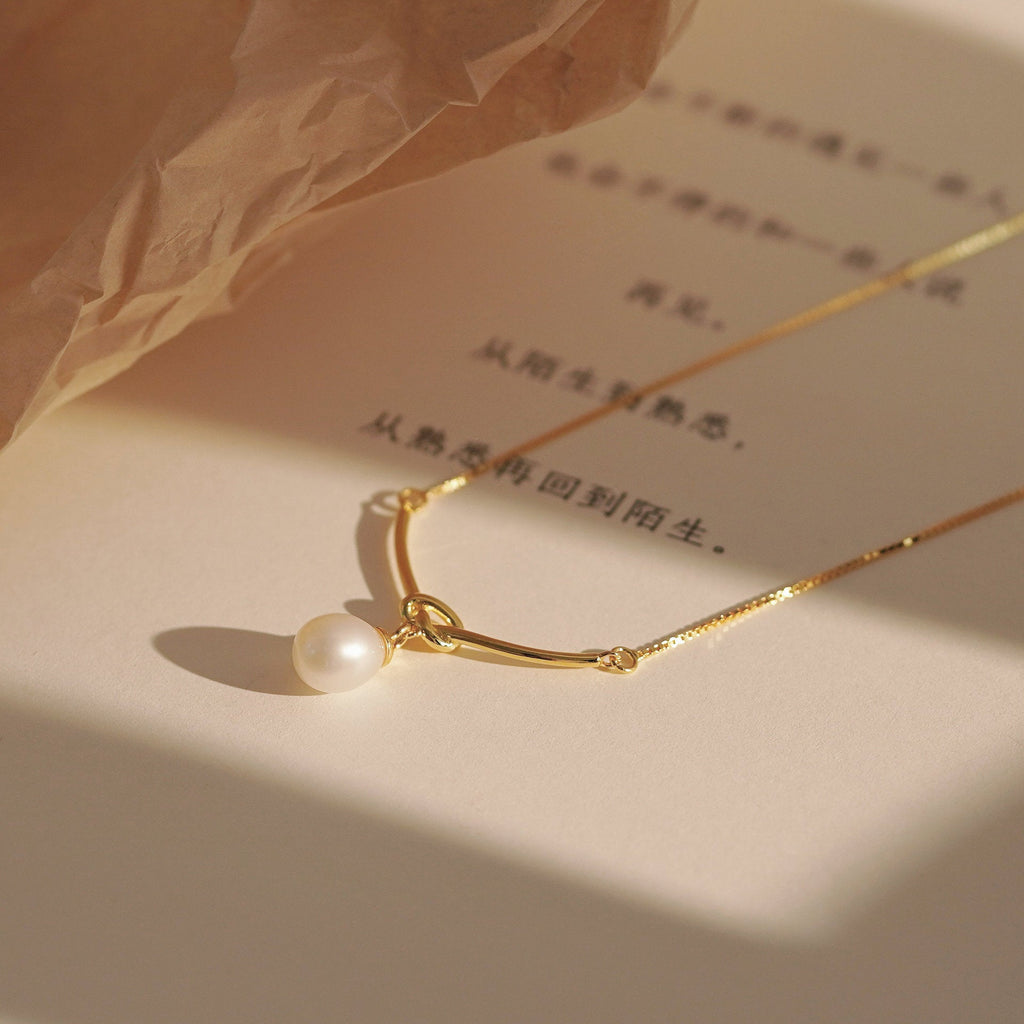 S925 pure silver single freshwater pearl knot necklace