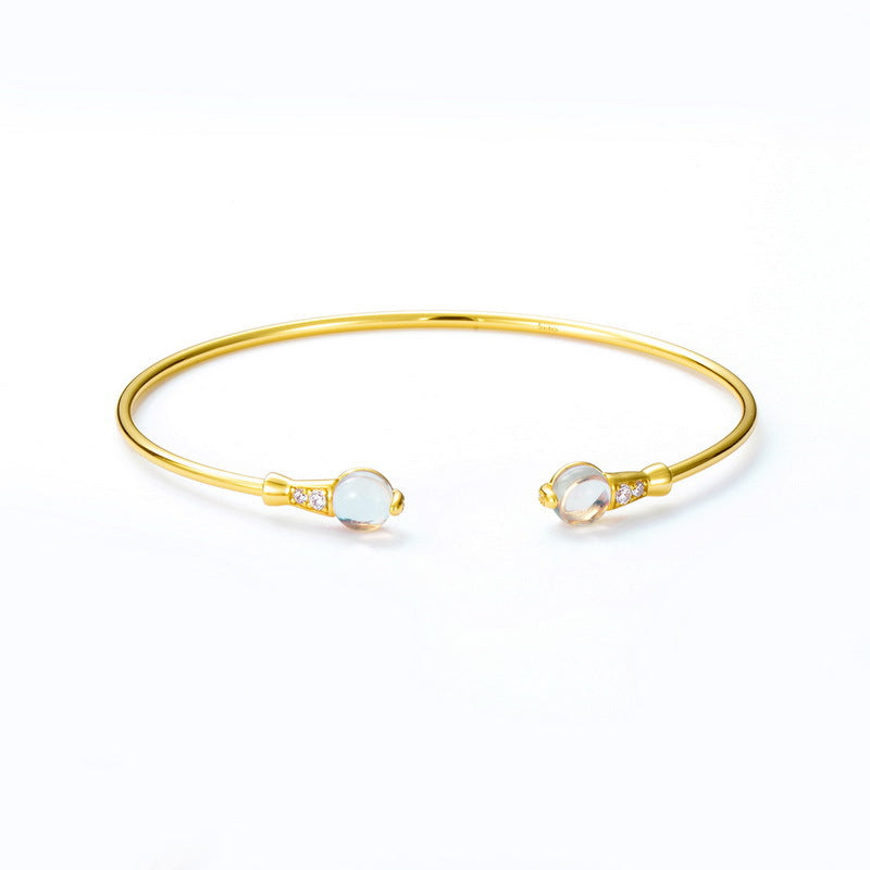 S925 Sterling Silver Gold Plated Geometric Gemstone Zircon Inlaid Bangle