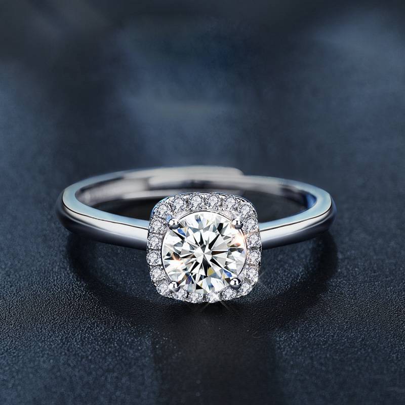 S925 Sterling Silver Moissanite Sugar Cube Ring