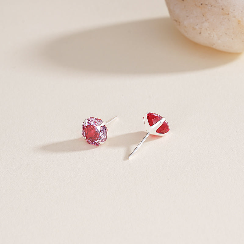 S925 Sterling Silver Octagonal Rose-Cut Zircon Stud Earrings