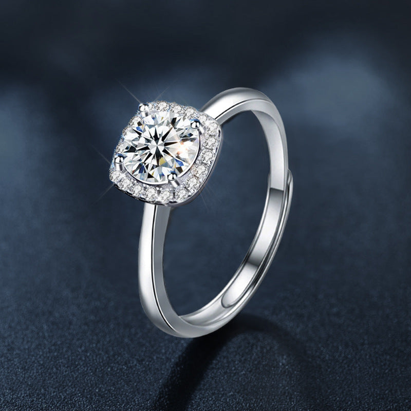S925 Sterling Silver Moissanite Sugar Cube Ring