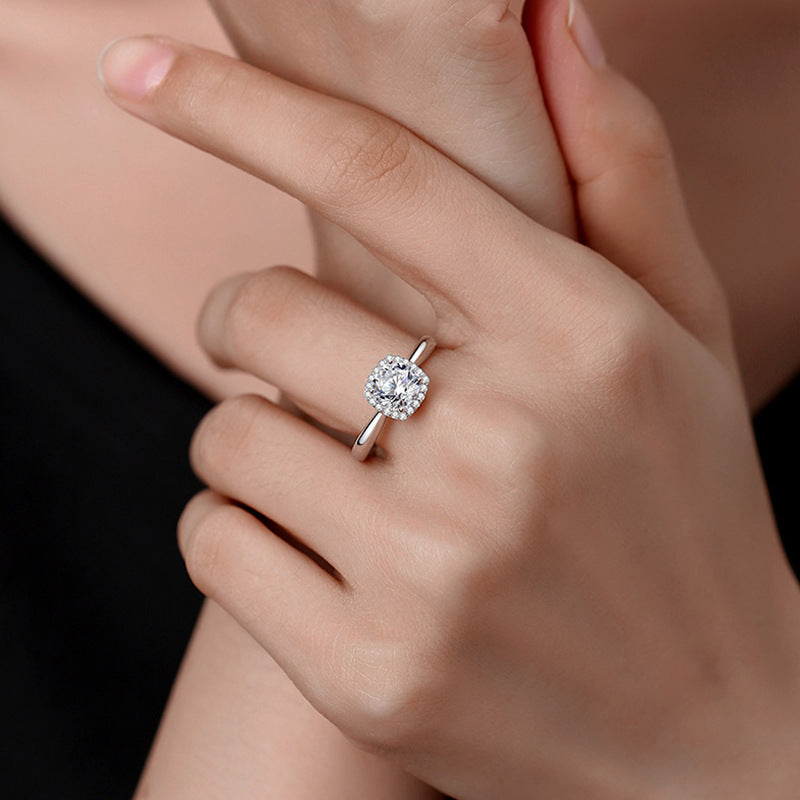 S925 Sterling Silver Moissanite Sugar Cube Ring