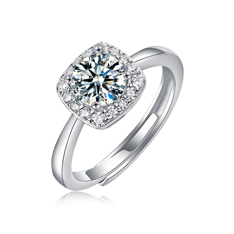 S925 Sterling Silver Moissanite Sugar Cube Ring