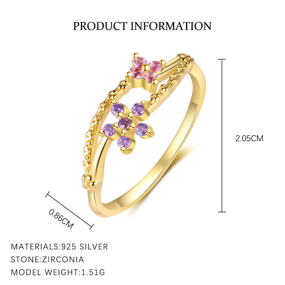 S925 Sterling Silver Open Ring with Colorful Sparkling Zirconia