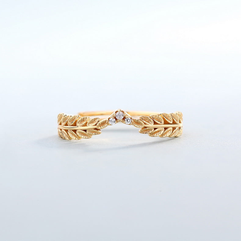 S925 Sterling Silver Gold-Plated Olive Branch Zircon Ring