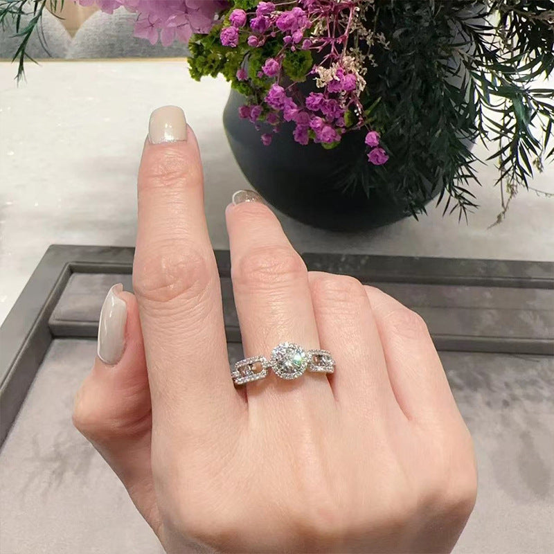 S925 Sterling Silver Plum Blossom Moissanite Diamond Accent Ring