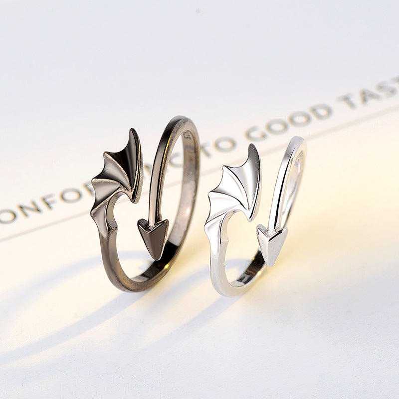 S925 Sterling Silver Halloween Angel & Devil Wing Open-Band Couple Rings