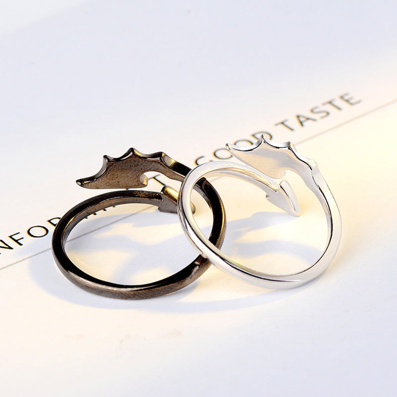 S925 Sterling Silver Halloween Angel & Devil Wing Open-Band Couple Rings