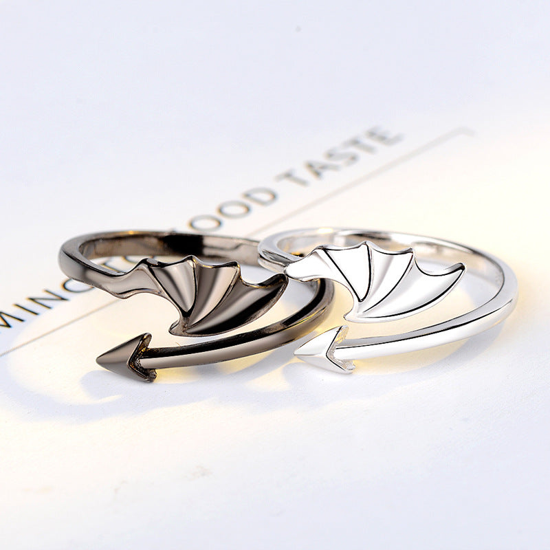 S925 Sterling Silver Halloween Angel & Devil Wing Open-Band Couple Rings