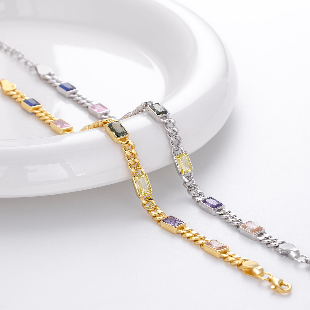 Colorful Square Stone Chain Bracelet