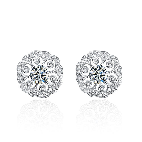 Round Flower Moissanite Stud Earrings