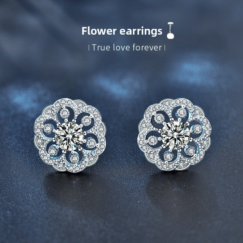 Round Flower Moissanite Stud Earrings – wholesale moissanite jewelry