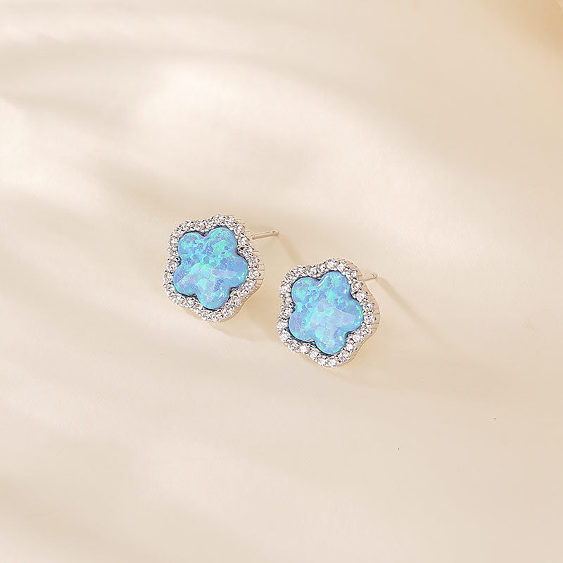 Floral Opal Zirconia Stud Earrings – detail view 3