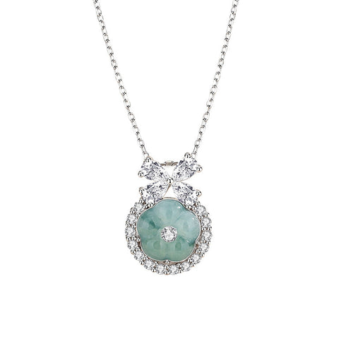 Zircon Accent Jade Pendant Necklace