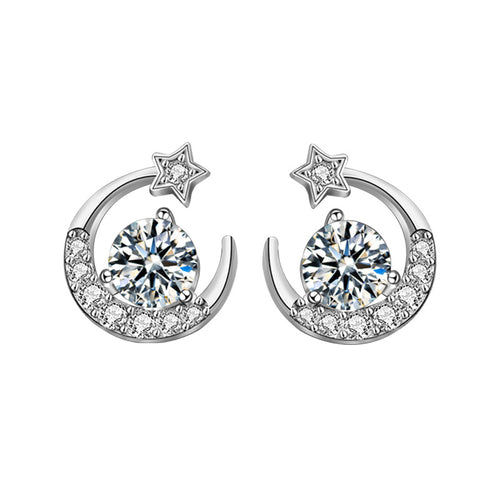 Moissanite Star and Moon Stud Earrings