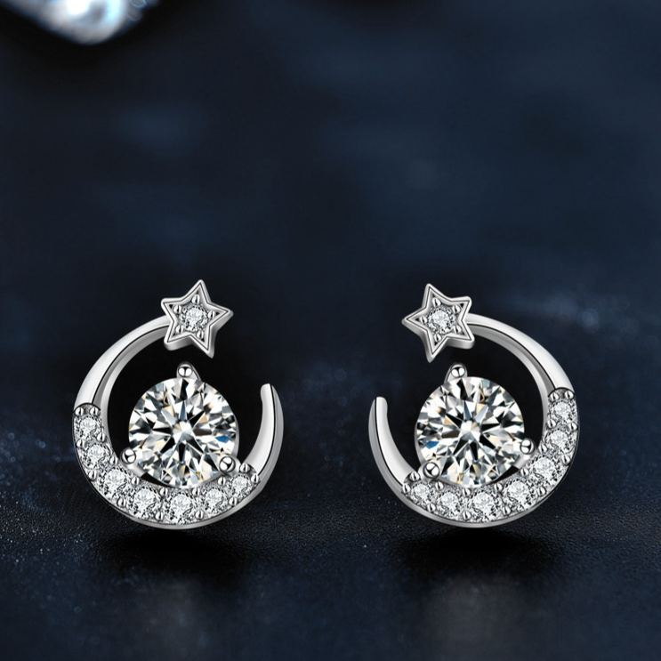 Moissanite Star and Moon Stud Earrings – wholesale moissanite jewelry