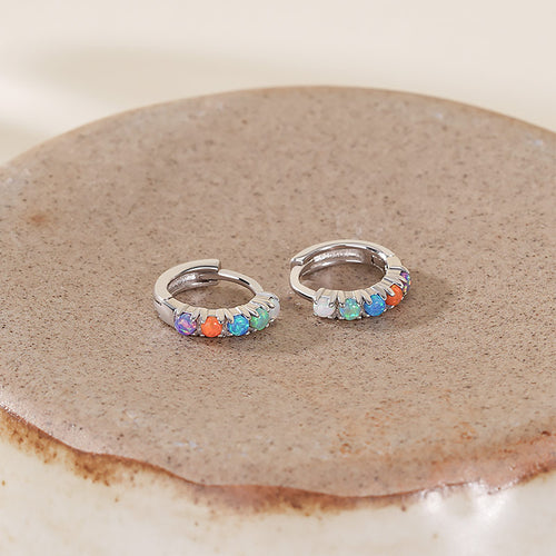 Opal Hoop Earrings 8mm
