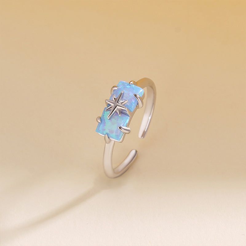 Rectangular Opal Star Open Ring – wholesale silver rings