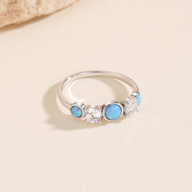 Round Opal and Zircon Trio Ring – image 4