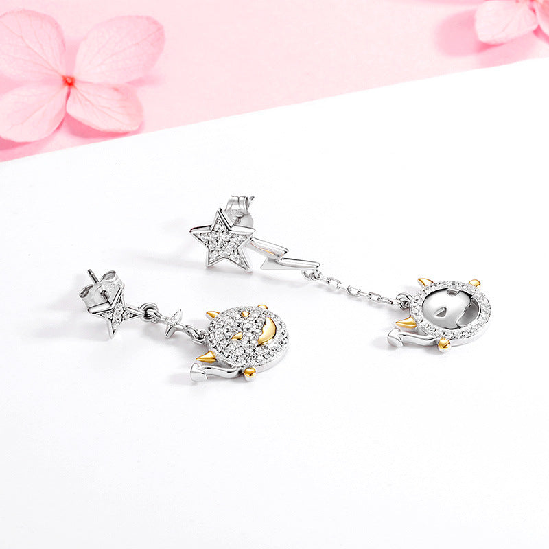 S925 Sterling Silver Asymmetric Halloween Evil Eye Drop Earrings