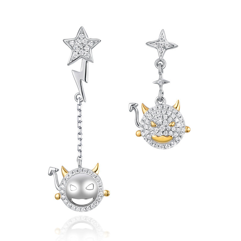 S925 Sterling Silver Asymmetric Halloween Evil Eye Drop Earrings