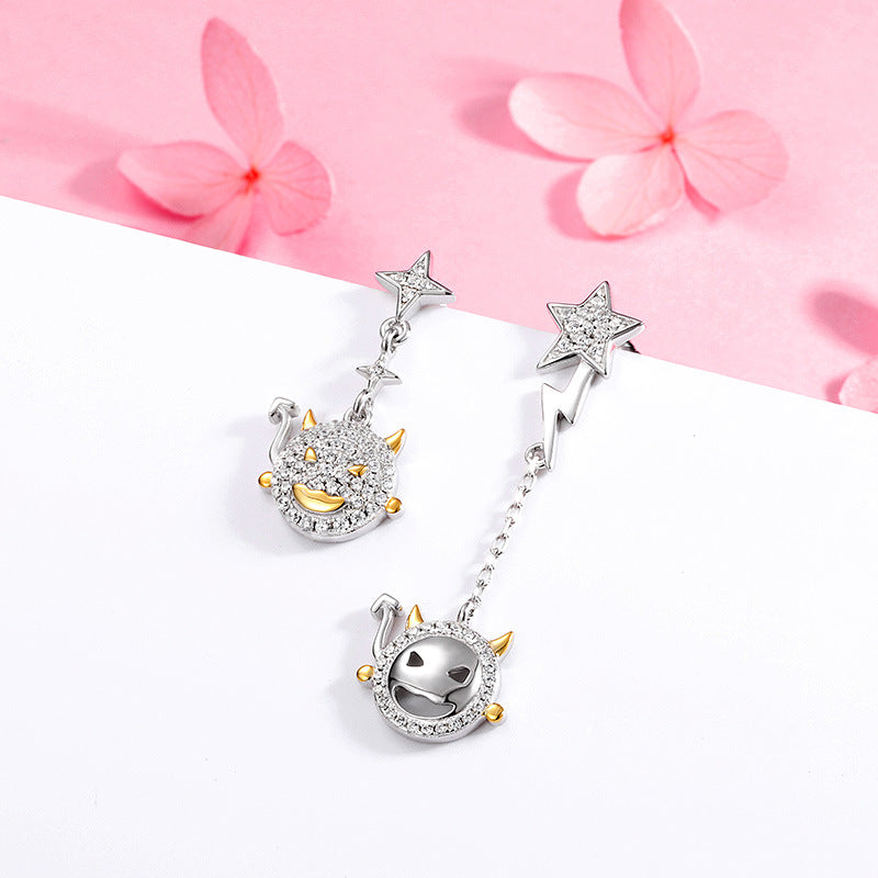 S925 Sterling Silver Asymmetric Halloween Evil Eye Drop Earrings