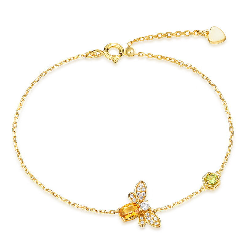 S925 Sterling Silver Yellow Crystal Bee Bracelet