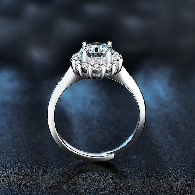 925 Sterling Silver Moissanite Sunflower Four-Prong Open Ring