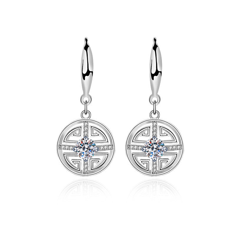 925 sterling silver new Chinese retro coin Mosang stone ear hook