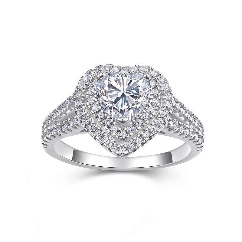S925 Sterling Silver Statement Heart-Shaped Moissanite Ring
