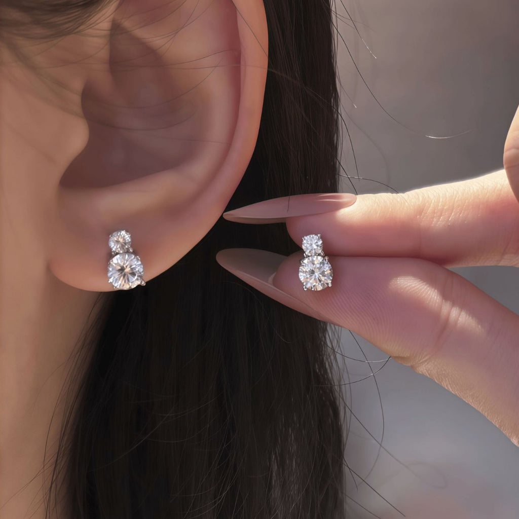 S925 Sterling Silver Four-Prong Moissanite Stud Earrings