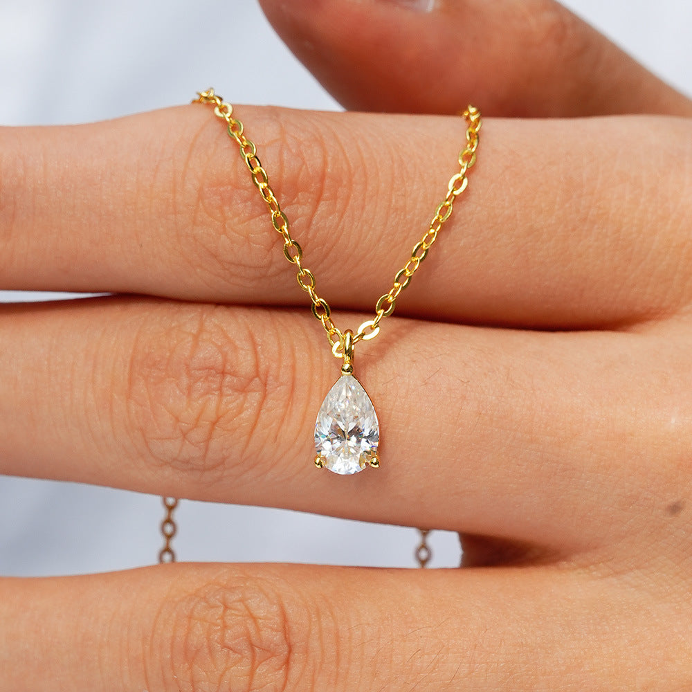 Pear Cut Moissanite Solitaire Pendant in 925 Sterling Silver