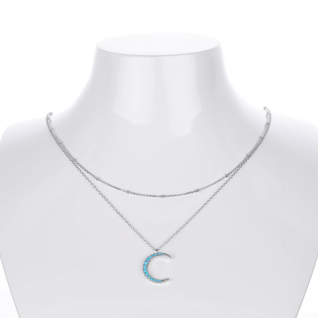 S925 Sterling Silver Moon Double Layer Necklace