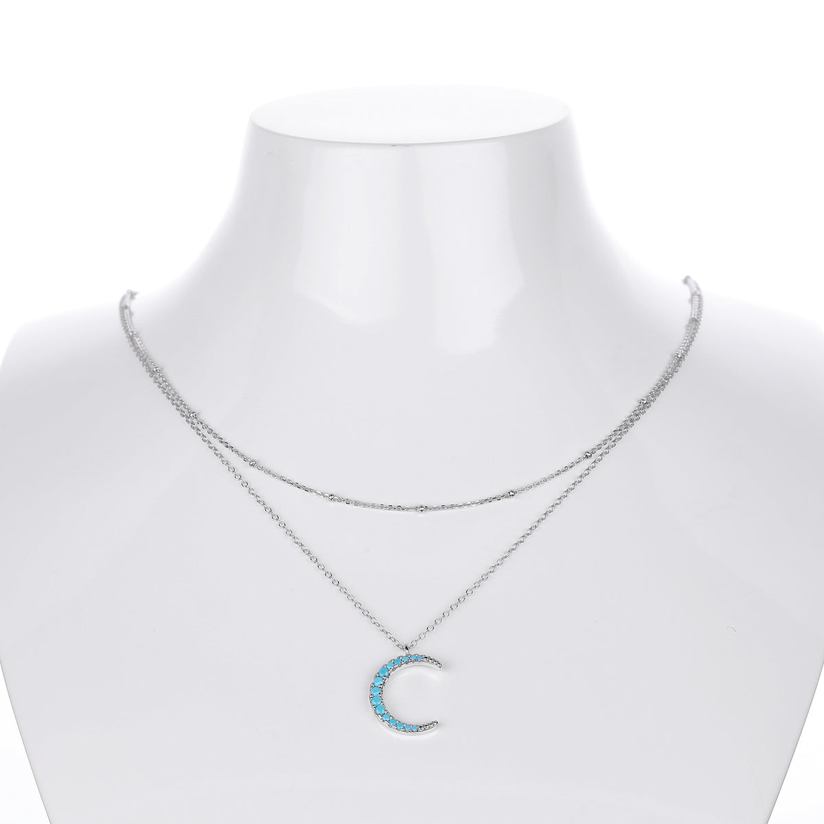 S925 Sterling Silver Moon Double Layer Necklace