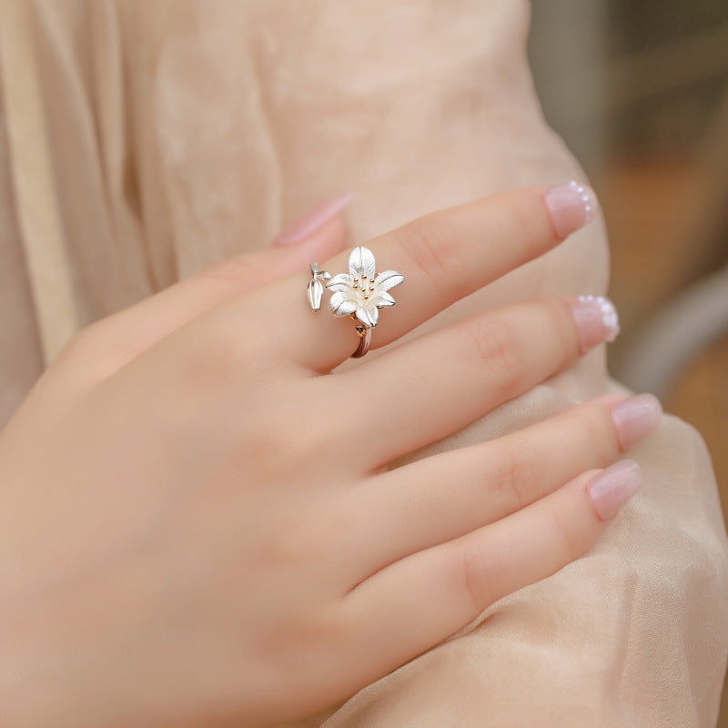 S925 Sterling Silver Gold-Plated Flower Zircon Ring