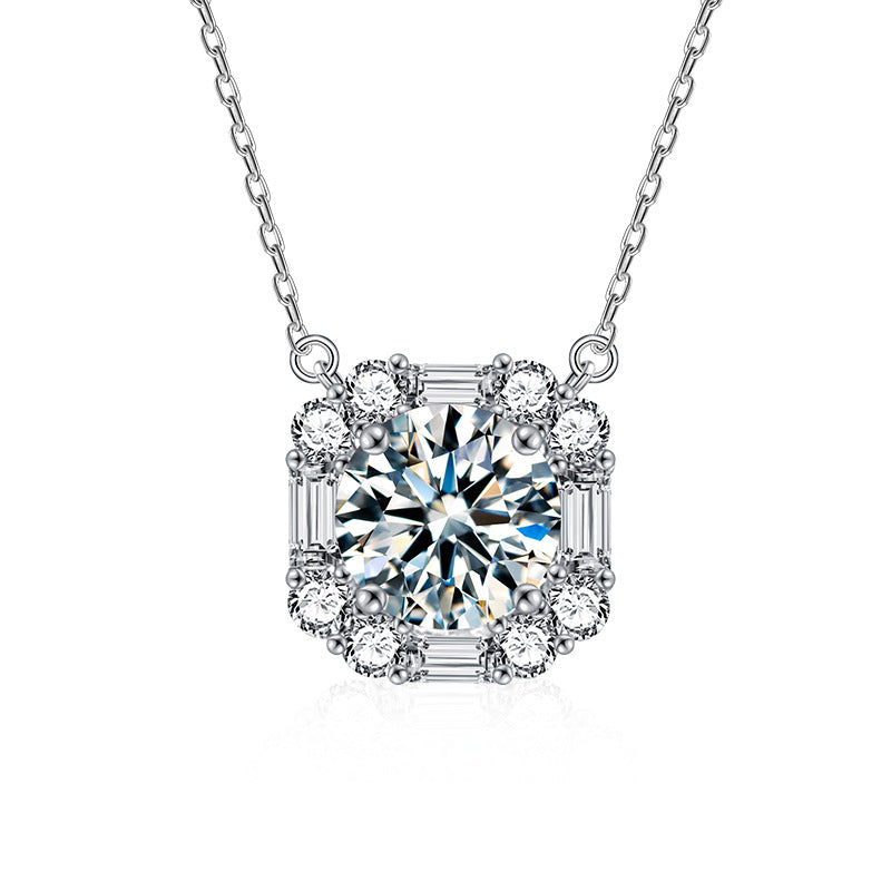S925 Sterling Silver Moissanite Pendant  Cube Sugar Necklace