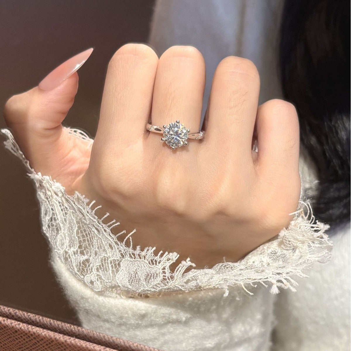 S925 Sterling Silver Six-Prong Moissanite Ring