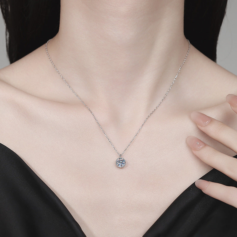 S925 Sterling Silver Moissanite Four Claw Pendant Necklace