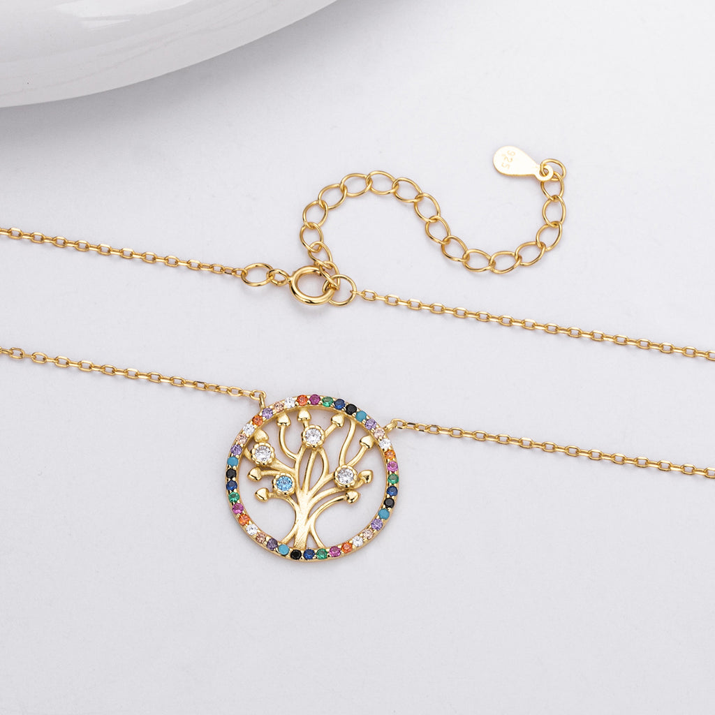 S925 Sterling Silver Colored Zircon Tree of Life Necklace