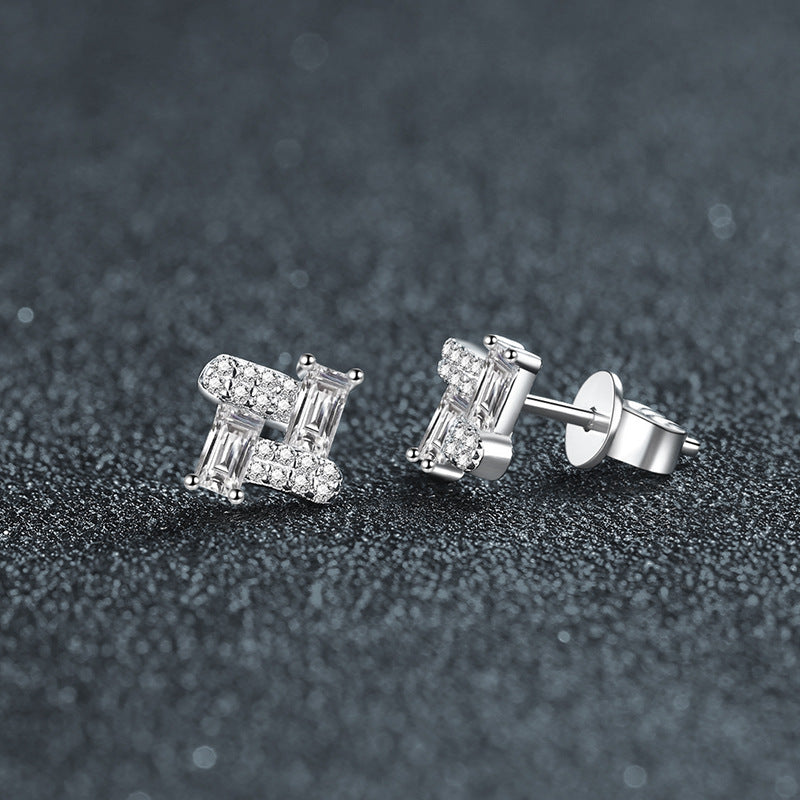 S925 sterling silver rectangular moissanite stud earrings