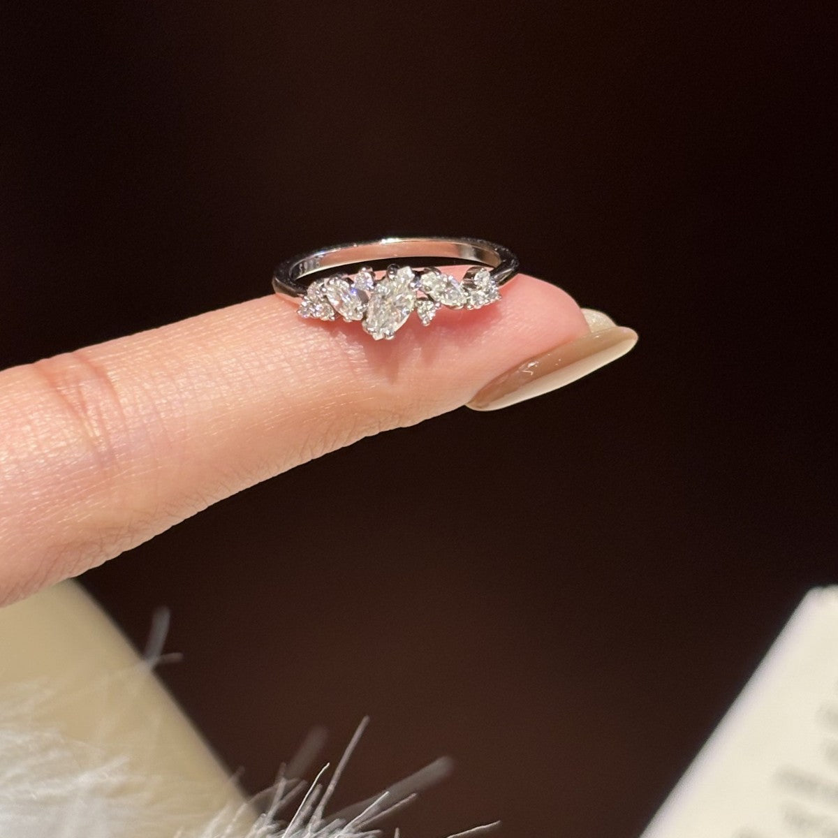 S925 Sterling Silver Marquise-Cut Moissanite Ring