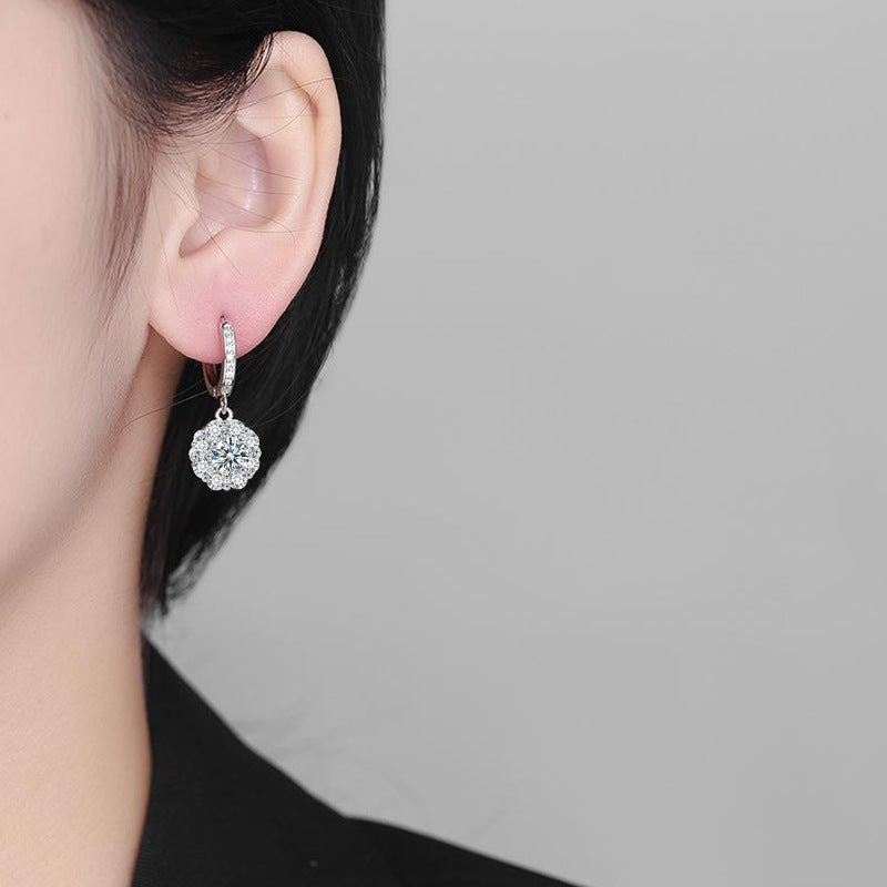925 Sterling Silver Moissanite Elegant Sunflower Earrings