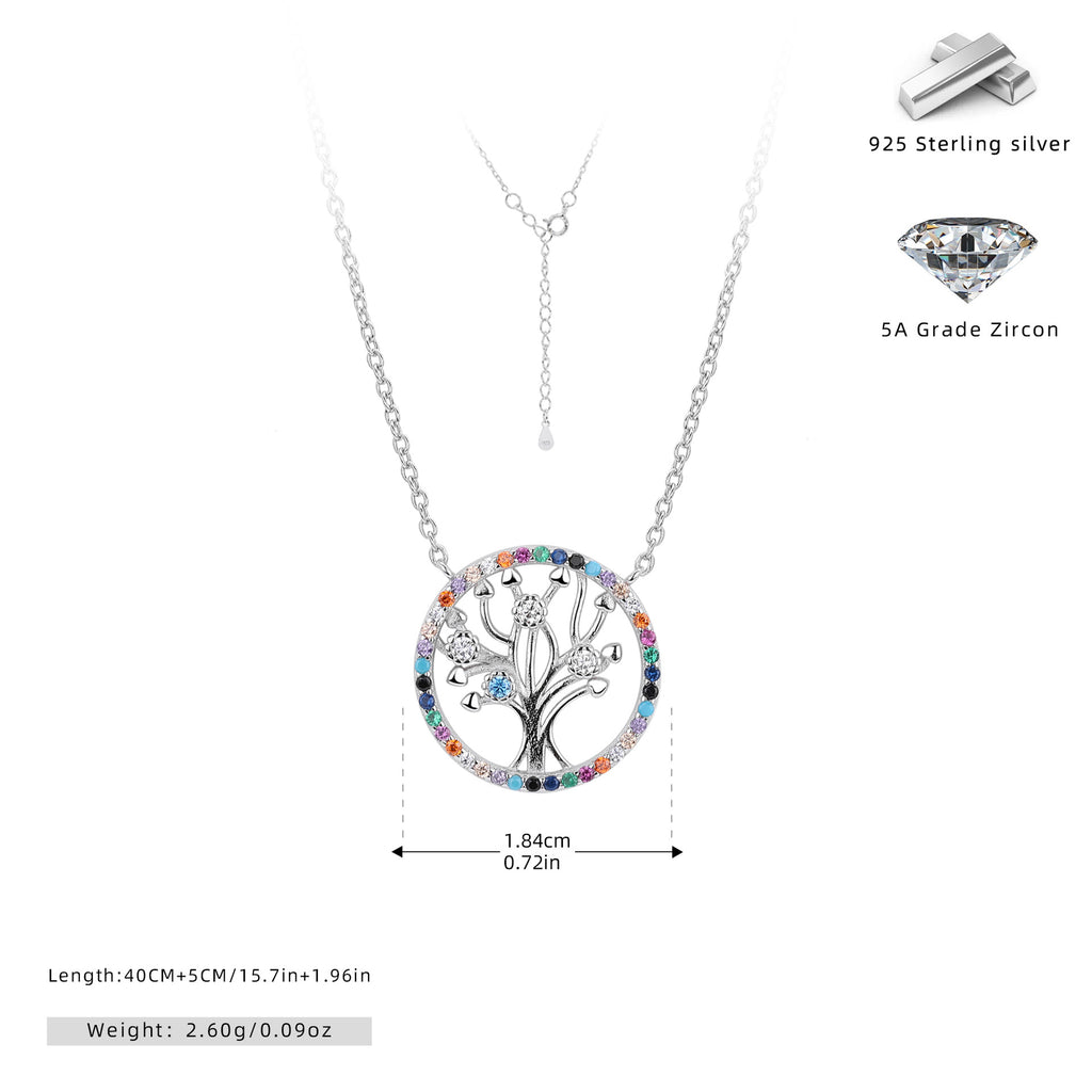 S925 Sterling Silver Colored Zircon Tree of Life Necklace