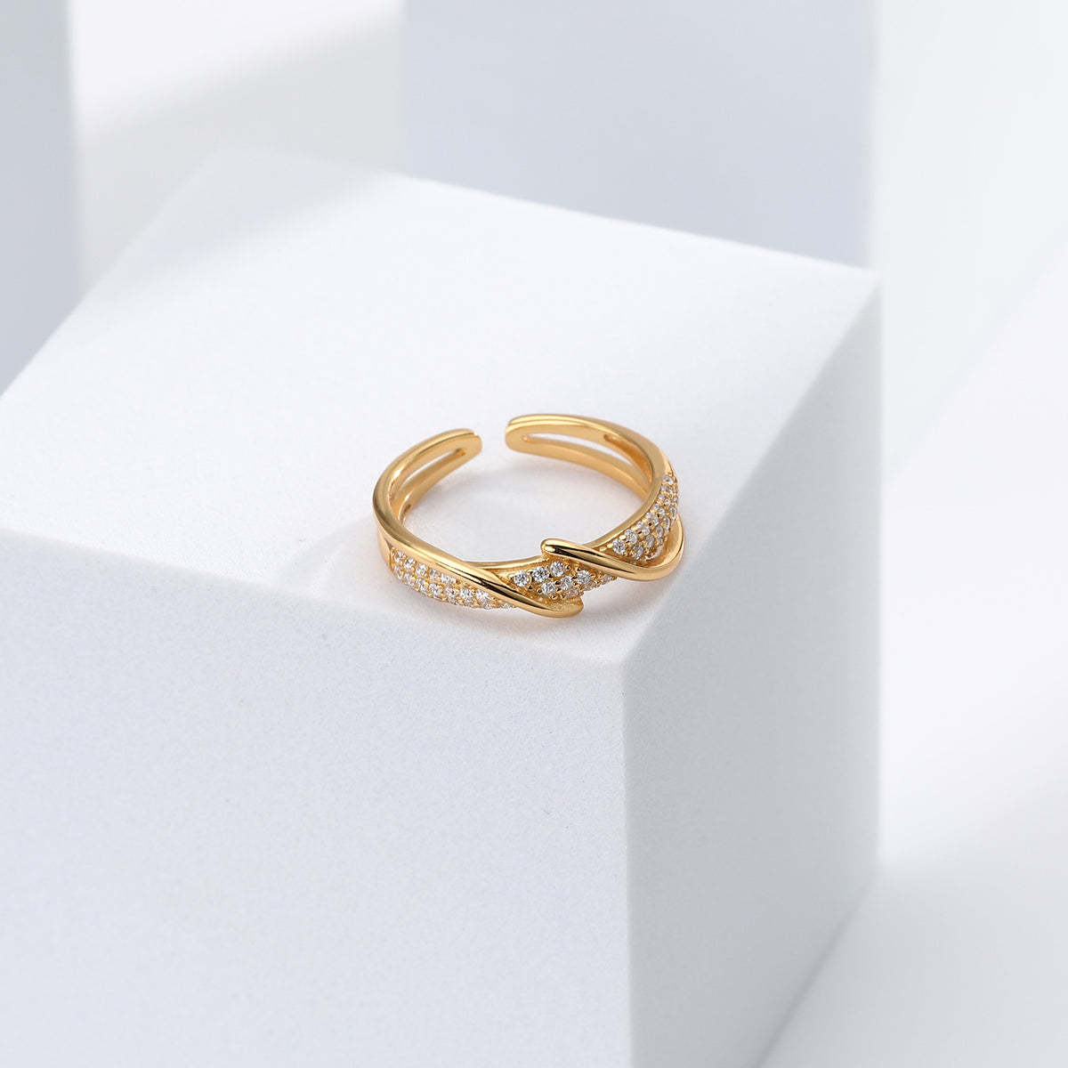 Minimalist style zircon-set open-style index finger ring, S925 sterling silver, intertwined design, understated luxury