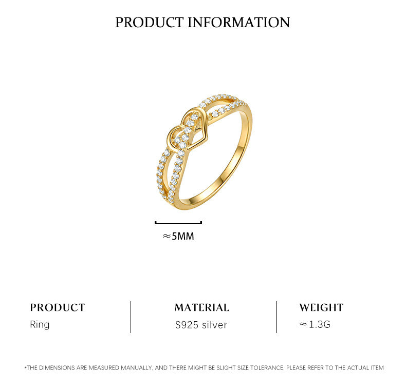 Romantic Heart Split Shank Ring in 925 Sterling Silver, Gold Plated