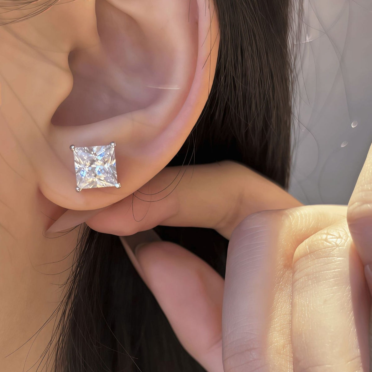 S925 Silver Square 7x7mm Moissanite Stud Earrings