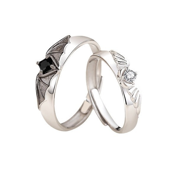 S925 Sterling Silver Halloween Angel & Devil Wing Open-Style Couple's Ring