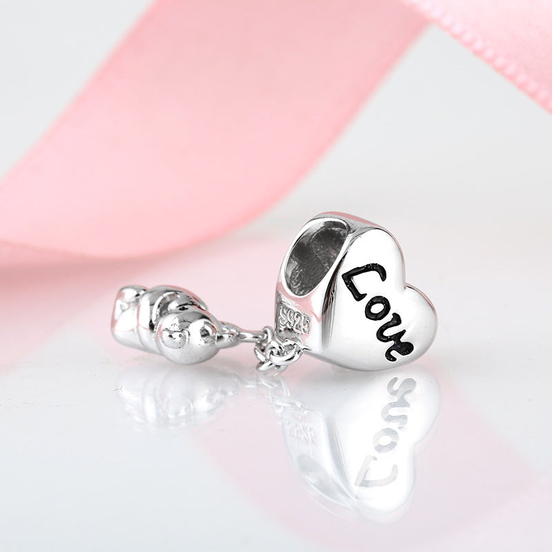 S925 Sterling Silver Loving Heart Couple Bear Pendant
